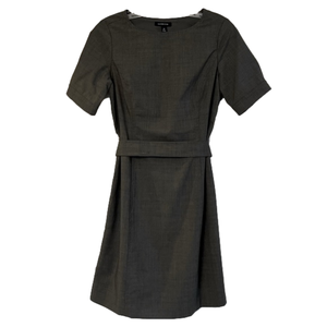 Lands’ End Wool Blend Short Sleeve Self-tie Belted Waist Sheath Dress 6P Gray